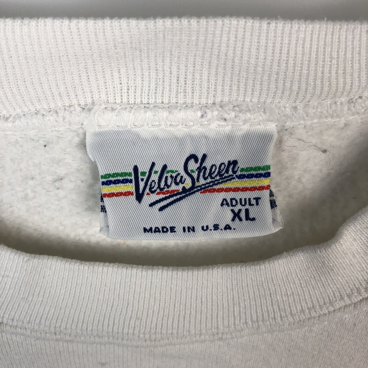 90'S Velva Sheen printed sweatshirt, made in USA, men's size XL equivalent, vintage. cotton white type Vintage Second Hand