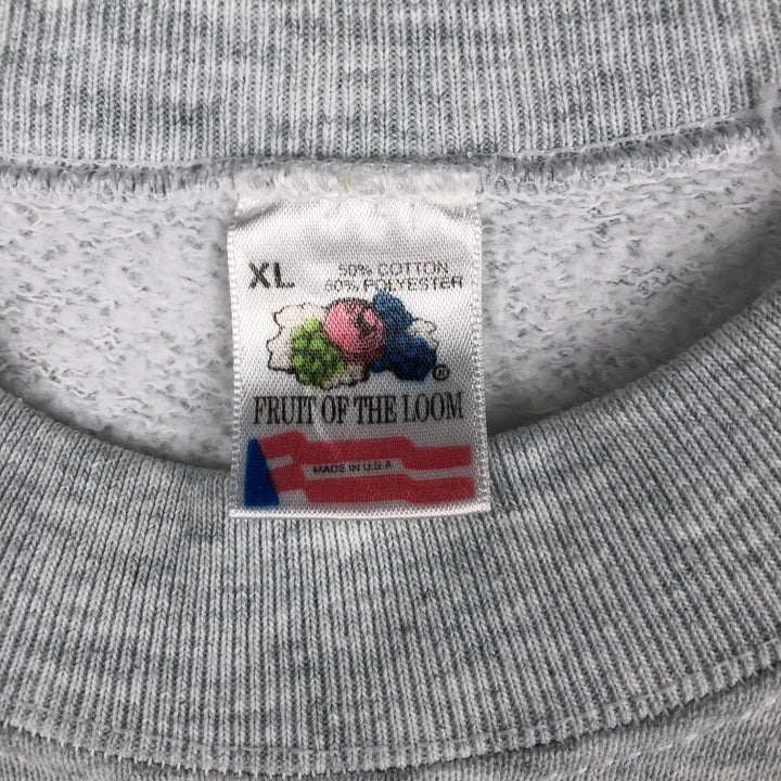 90'S Fruit of the Loom printed sweatshirt, made in the USA, men's XL size, vintage cotton gray type Vintage Second Hand