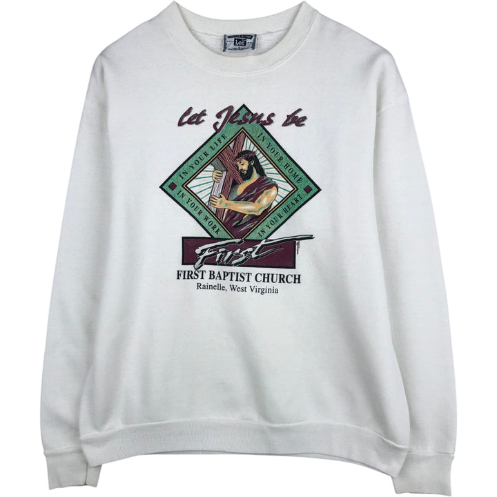 90'S Lee Cotton Blend Jesus Christ Print Sweatshirt, Made in USA, Men's Size L (approx.) cotton white type Vintage Second Hand