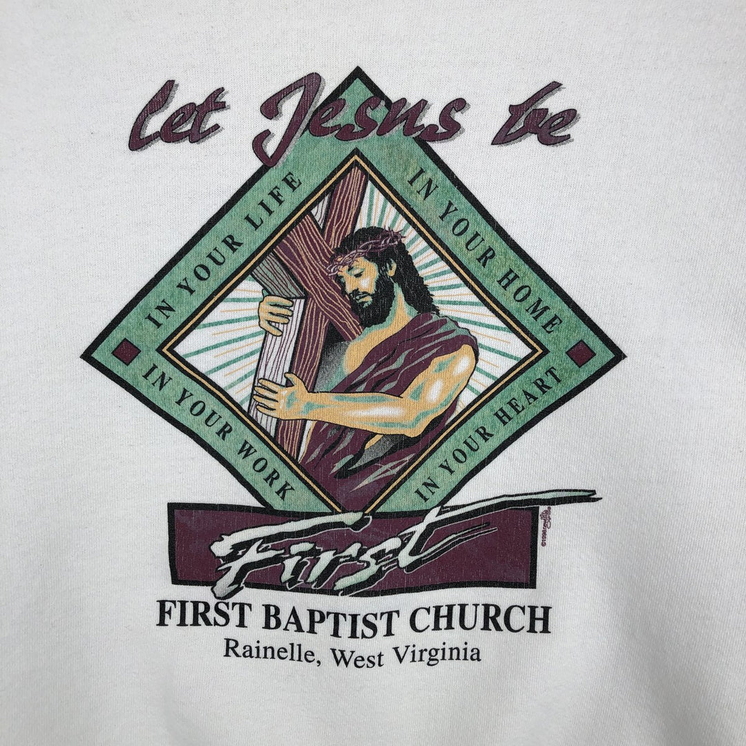 90'S Lee Cotton Blend Jesus Christ Print Sweatshirt, Made in USA, Men's Size L (approx.) cotton white type Vintage Second Hand