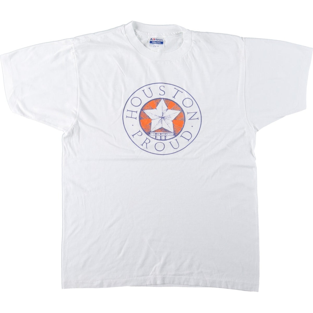 1980'S Hanes MLB Houston Astros Sports Print T-Shirt, Made in USA, Men's Size L (approx.), Vintage cotton white type Vintage Second Hand