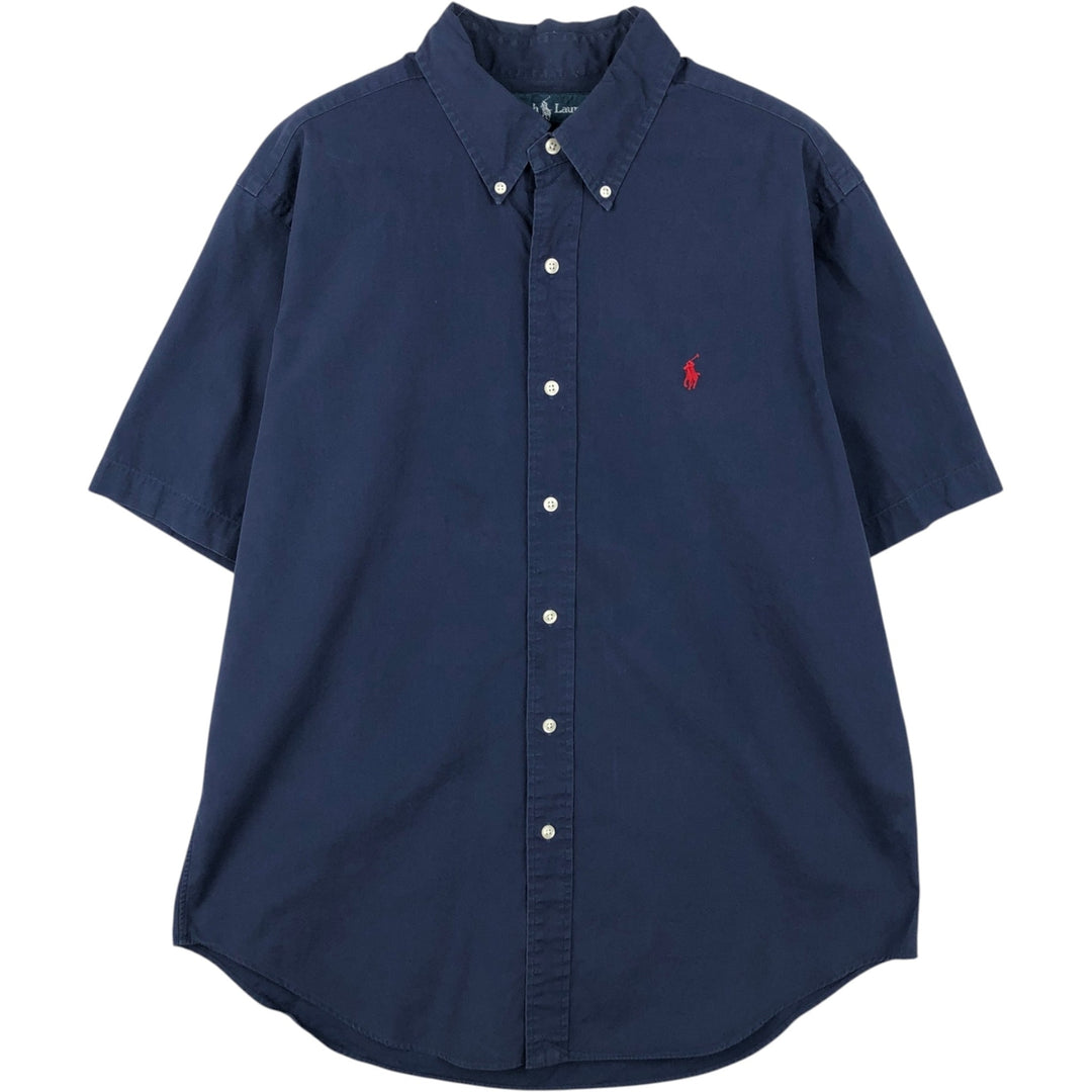 Ralph Lauren Classic Fit short sleeve button down shirt, men's size L cotton navy blue type Vintage Second Hand