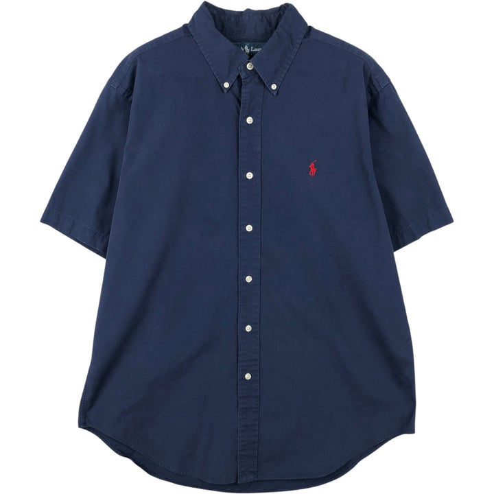 Ralph Lauren Classic Fit short sleeve button down shirt, men's size L cotton navy blue type Vintage Second Hand