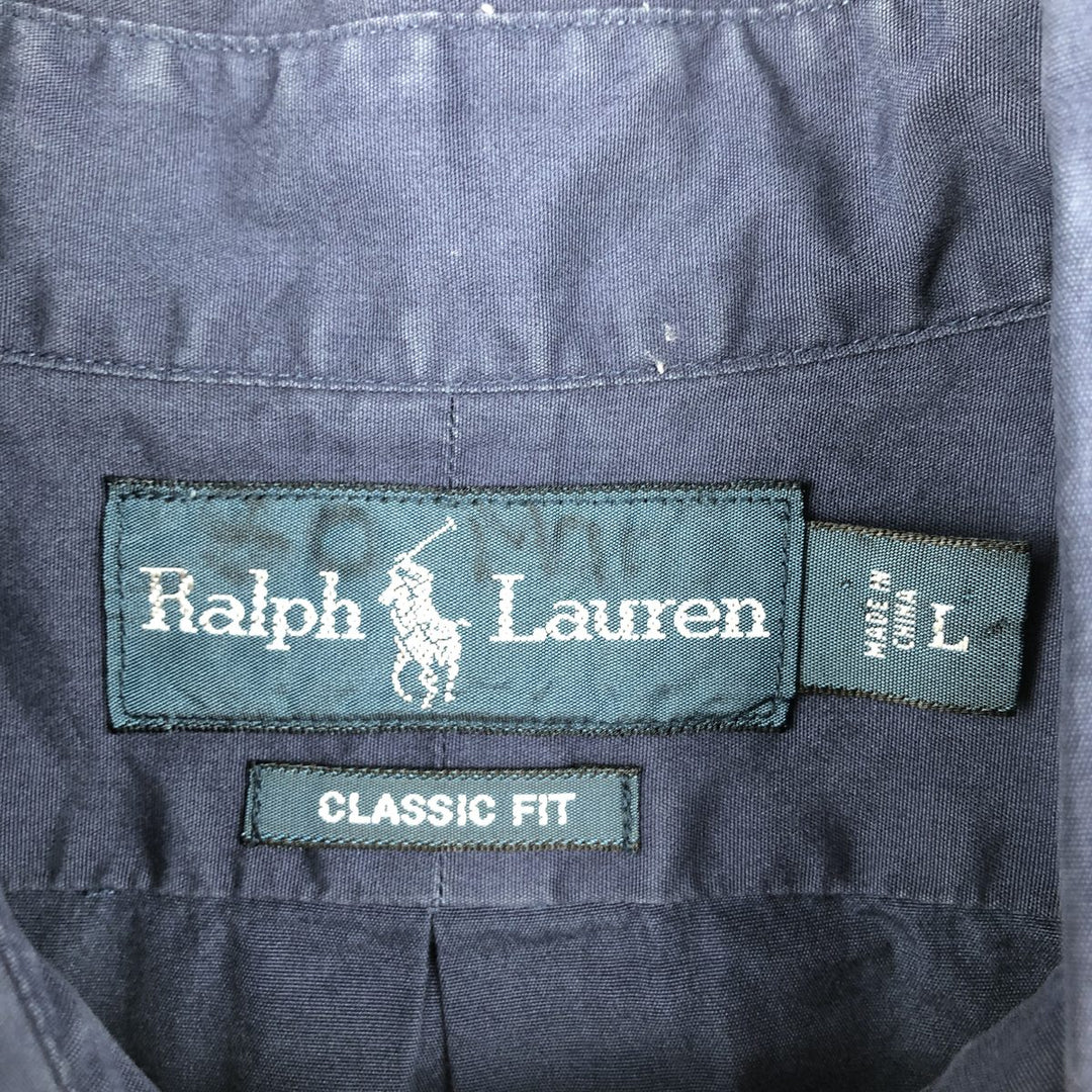 Ralph Lauren Classic Fit short sleeve button down shirt, men's size L cotton navy blue type Vintage Second Hand