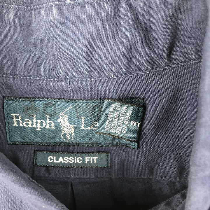 Ralph Lauren Classic Fit short sleeve button down shirt, men's size L cotton navy blue type Vintage Second Hand