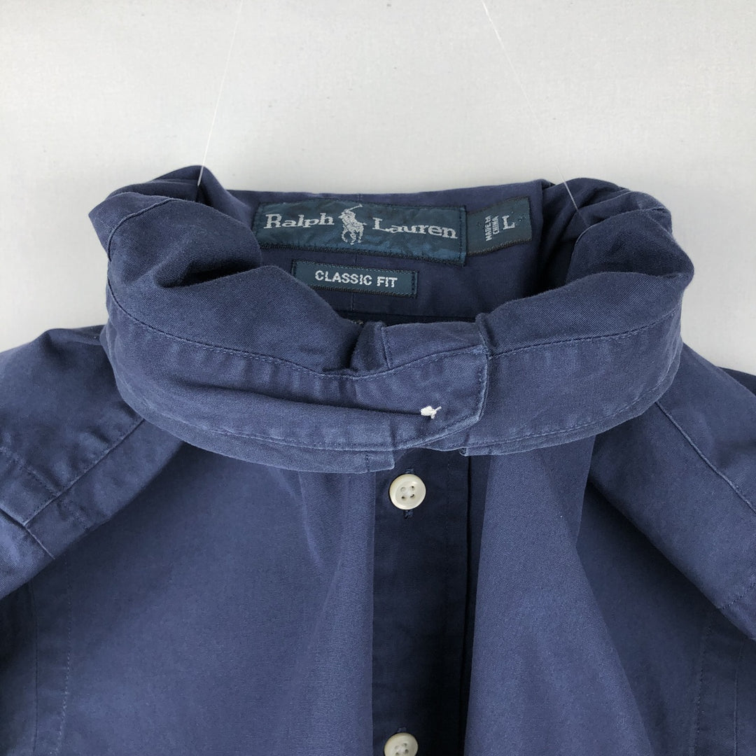Ralph Lauren Classic Fit short sleeve button down shirt, men's size L cotton navy blue type Vintage Second Hand