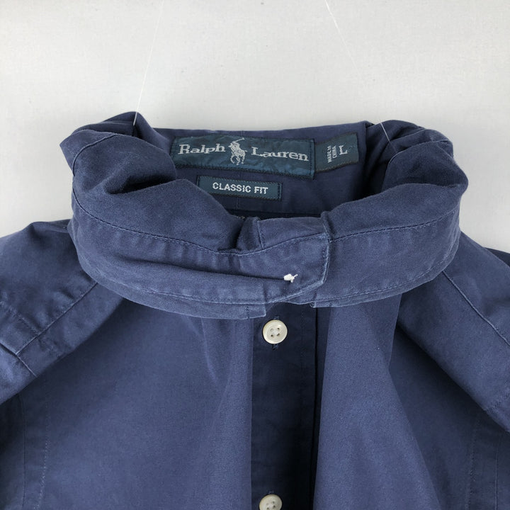 Ralph Lauren Classic Fit short sleeve button down shirt, men's size L cotton navy blue type Vintage Second Hand