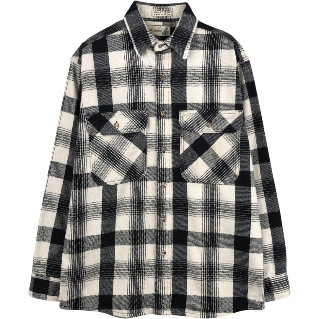 90'S Fieldmaster Long-Sleeve Flannel Check Shirt, Made in USA, Men's Size M (Equivalent), Vintage cotton ivory Vintage Second Hand