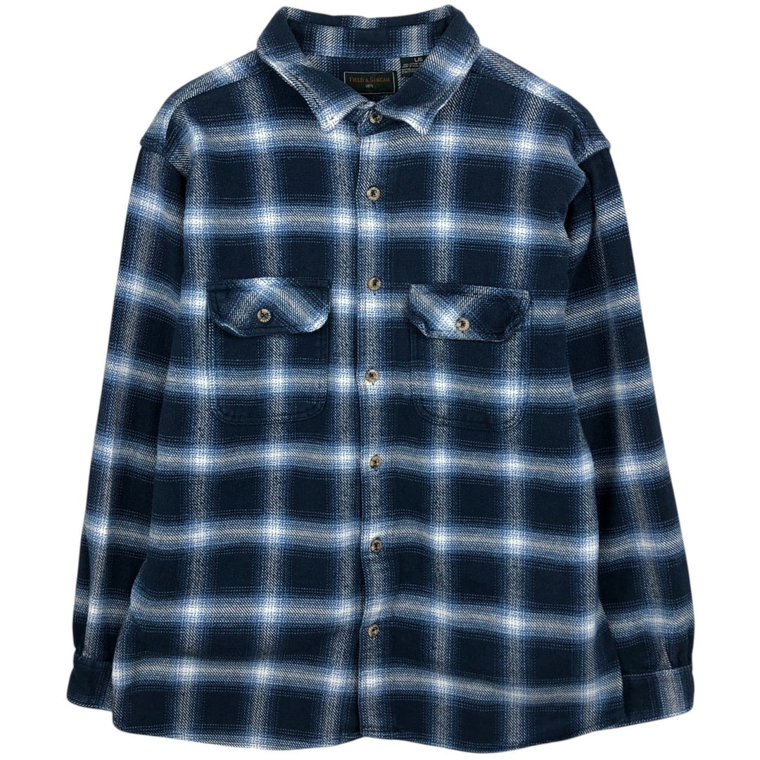 FIELD AND STREAM Long Sleeve Flannel Check Shirt, Men's Size L cotton navy blue type Vintage Second Hand