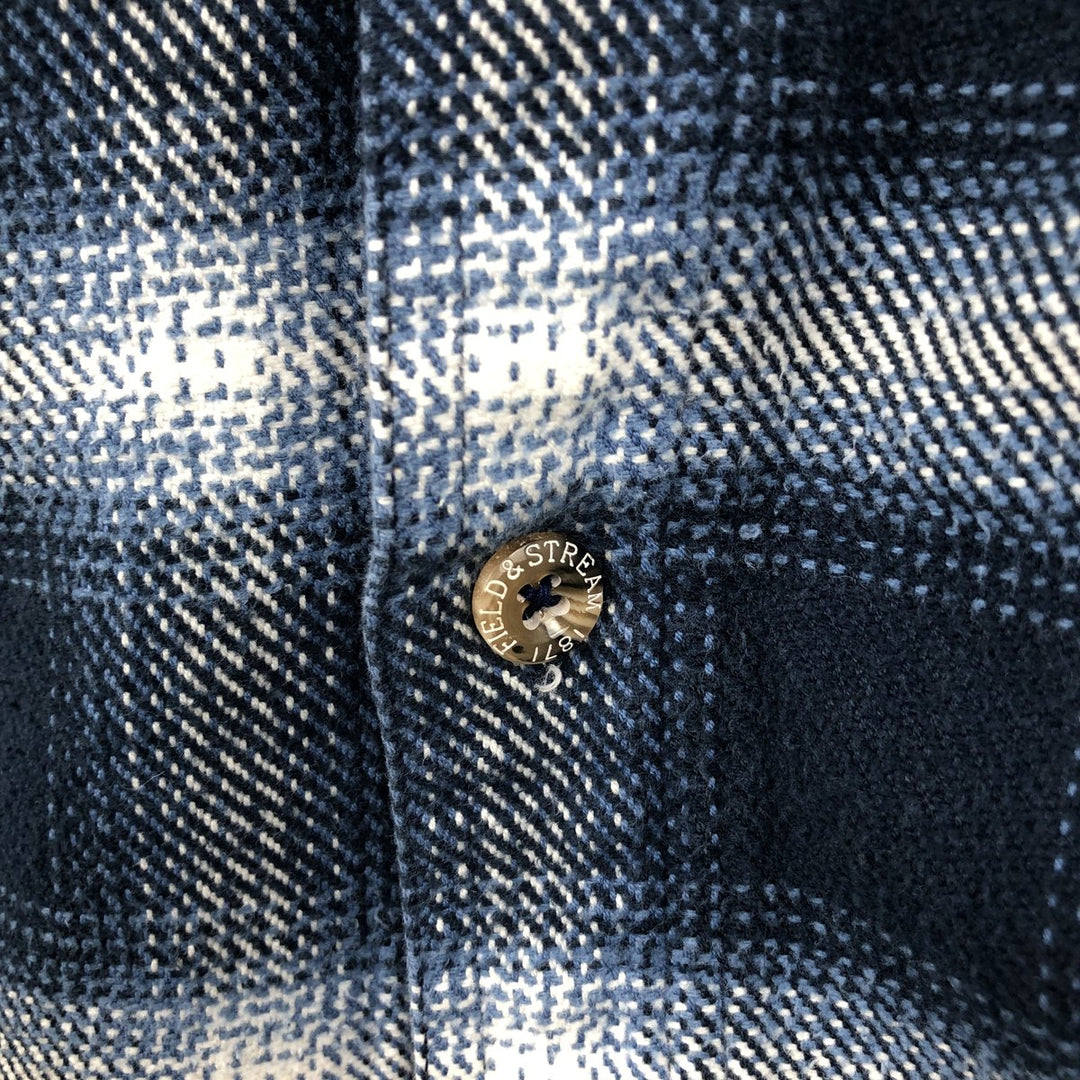 FIELD AND STREAM Long Sleeve Flannel Check Shirt, Men's Size L cotton navy blue type Vintage Second Hand