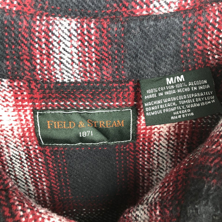 FIELD and STREAM Ombre Check Long-Sleeve Heavy Flannel Check Shirt (Men's Size M) cotton red type Vintage Second Hand
