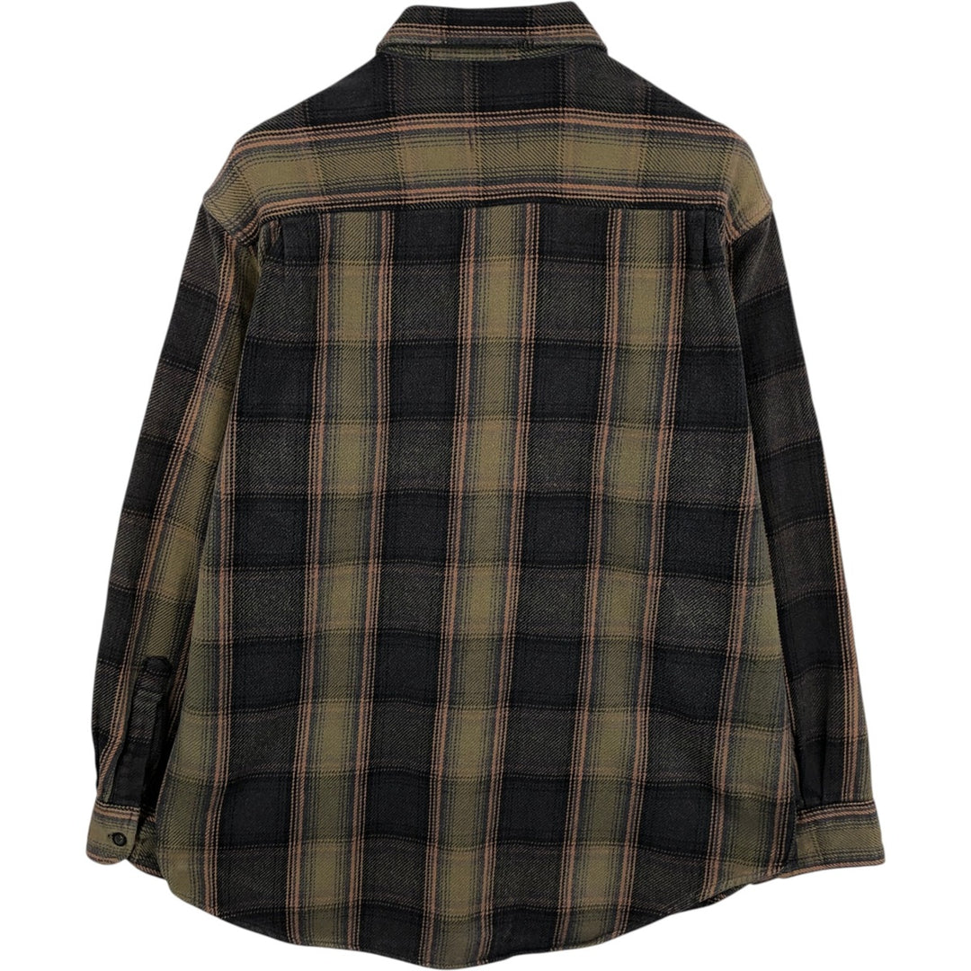 Long-sleeved heavy flannel check shirt, men's size L equivalent. cotton Khaki type Vintage Second Hand