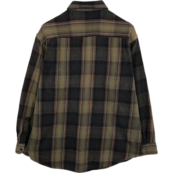 Long-sleeved heavy flannel check shirt, men's size L equivalent. cotton Khaki type Vintage Second Hand