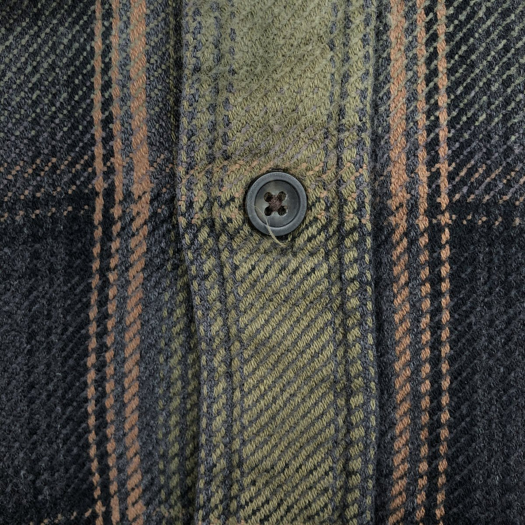Long-sleeved heavy flannel check shirt, men's size L equivalent. cotton Khaki type Vintage Second Hand