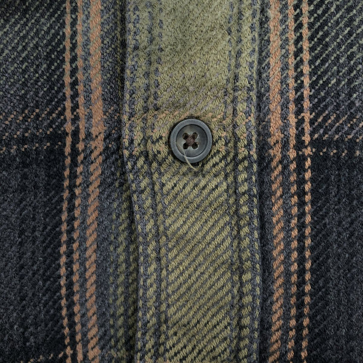 Long-sleeved heavy flannel check shirt, men's size L equivalent. cotton Khaki type Vintage Second Hand