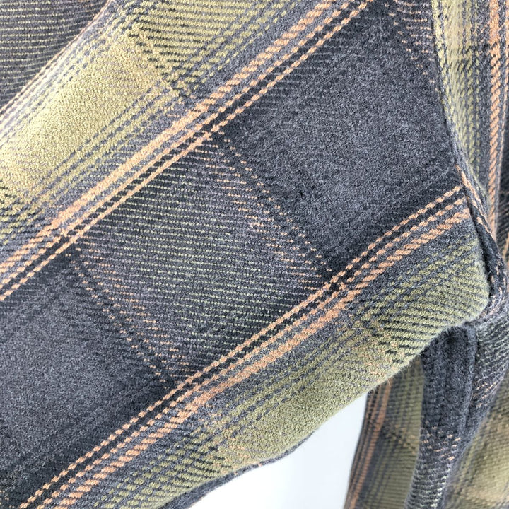 Long-sleeved heavy flannel check shirt, men's size L equivalent. cotton Khaki type Vintage Second Hand