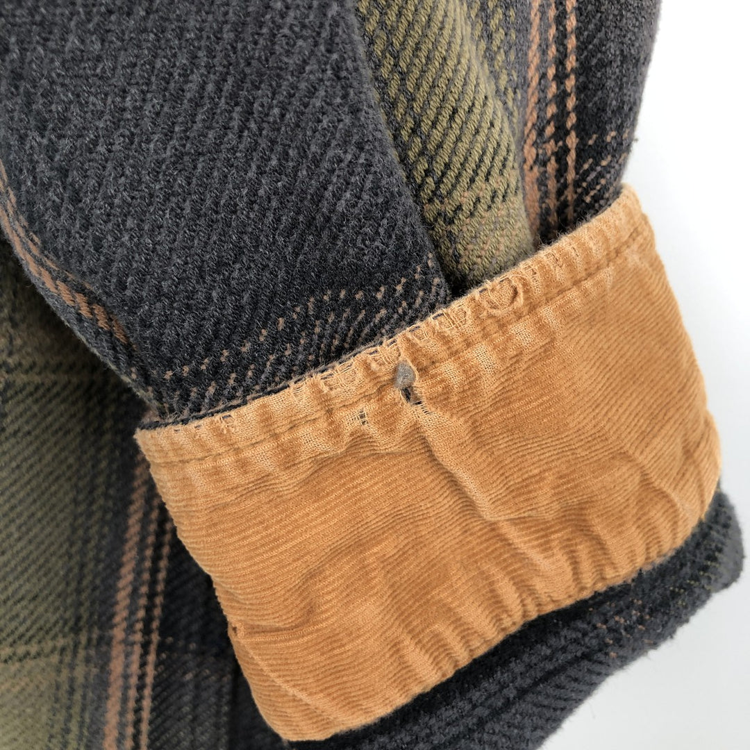 Long-sleeved heavy flannel check shirt, men's size L equivalent. cotton Khaki type Vintage Second Hand