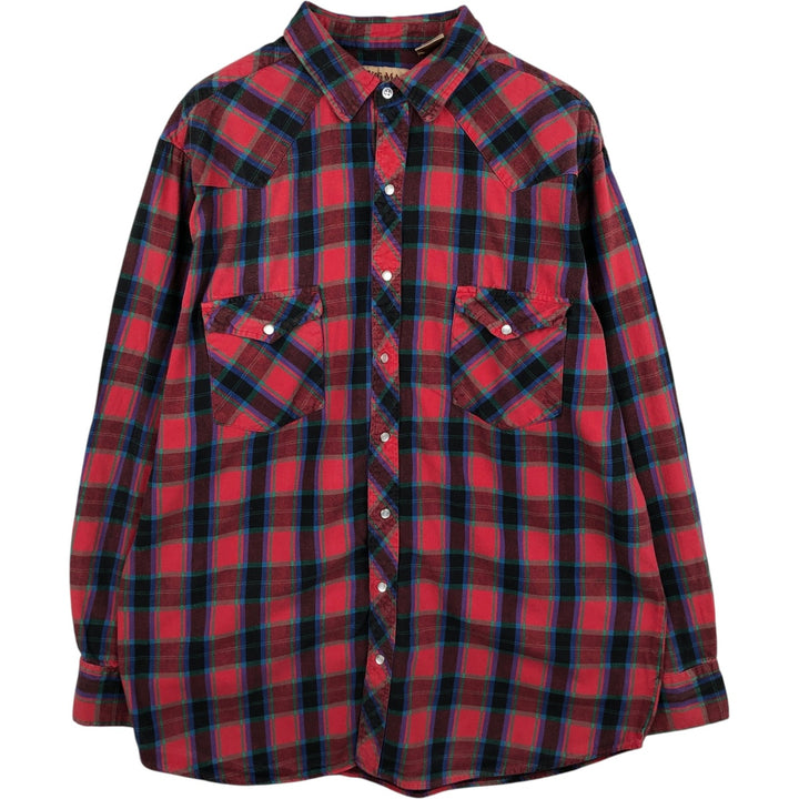 90'S Big Mac Long-Sleeve Western Flannel Check Shirt, Men's XXL (approx.), Vintage cotton red type Vintage Second Hand