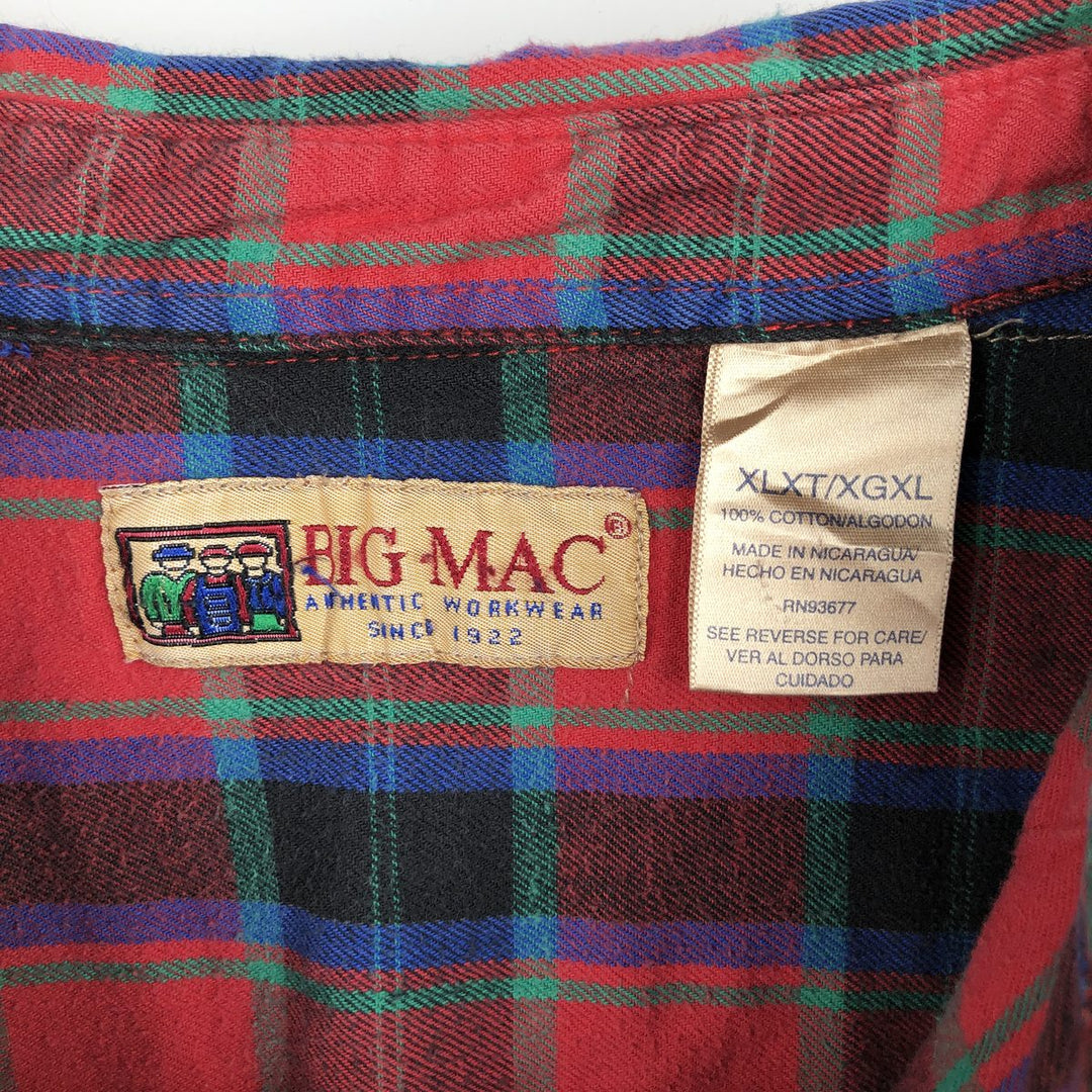90'S Big Mac Long-Sleeve Western Flannel Check Shirt, Men's XXL (approx.), Vintage cotton red type Vintage Second Hand