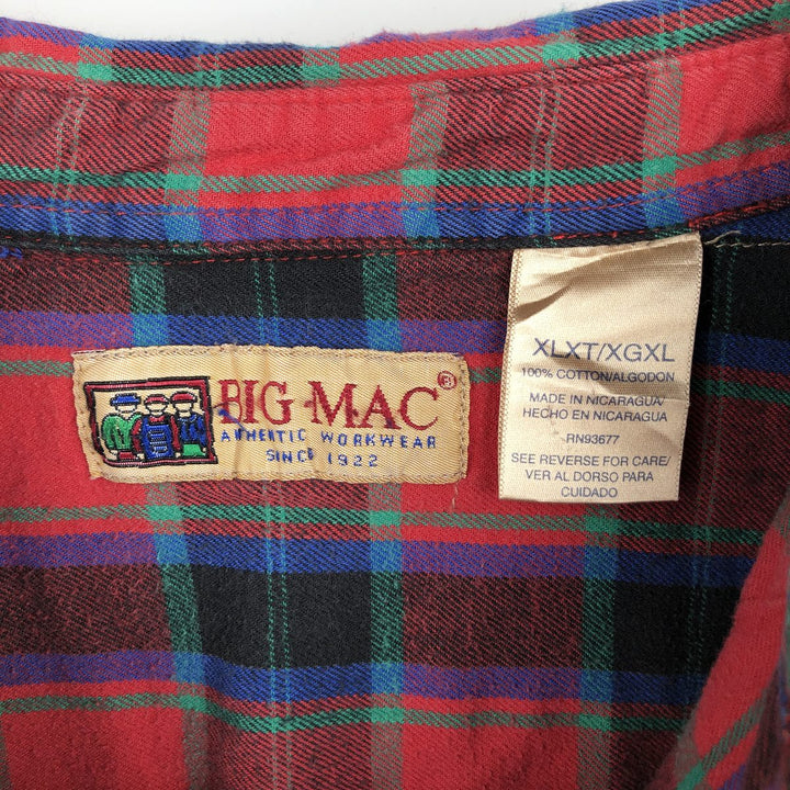90'S Big Mac Long-Sleeve Western Flannel Check Shirt, Men's XXL (approx.), Vintage cotton red type Vintage Second Hand