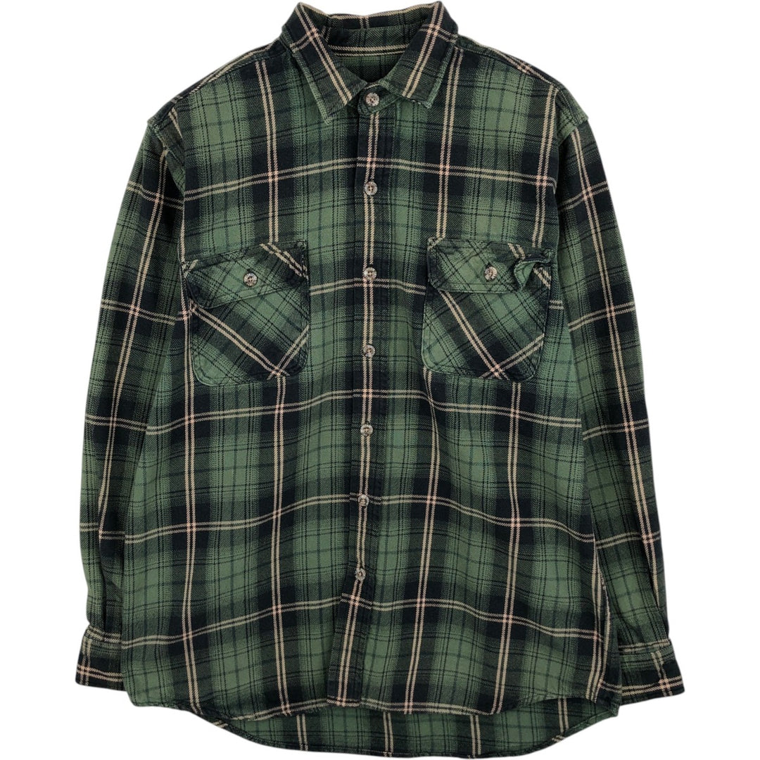 FIELD and STREAM Long Sleeve Heavy Flannel Check Shirt, Men's Size L cotton Green type dark green Vintage Second Hand