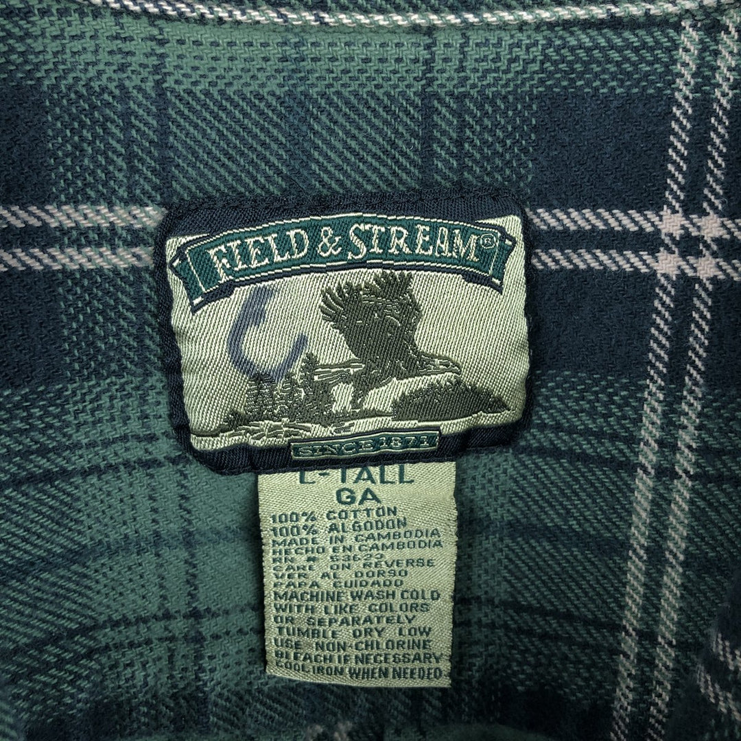 FIELD and STREAM Long Sleeve Heavy Flannel Check Shirt, Men's Size L cotton Green type dark green Vintage Second Hand