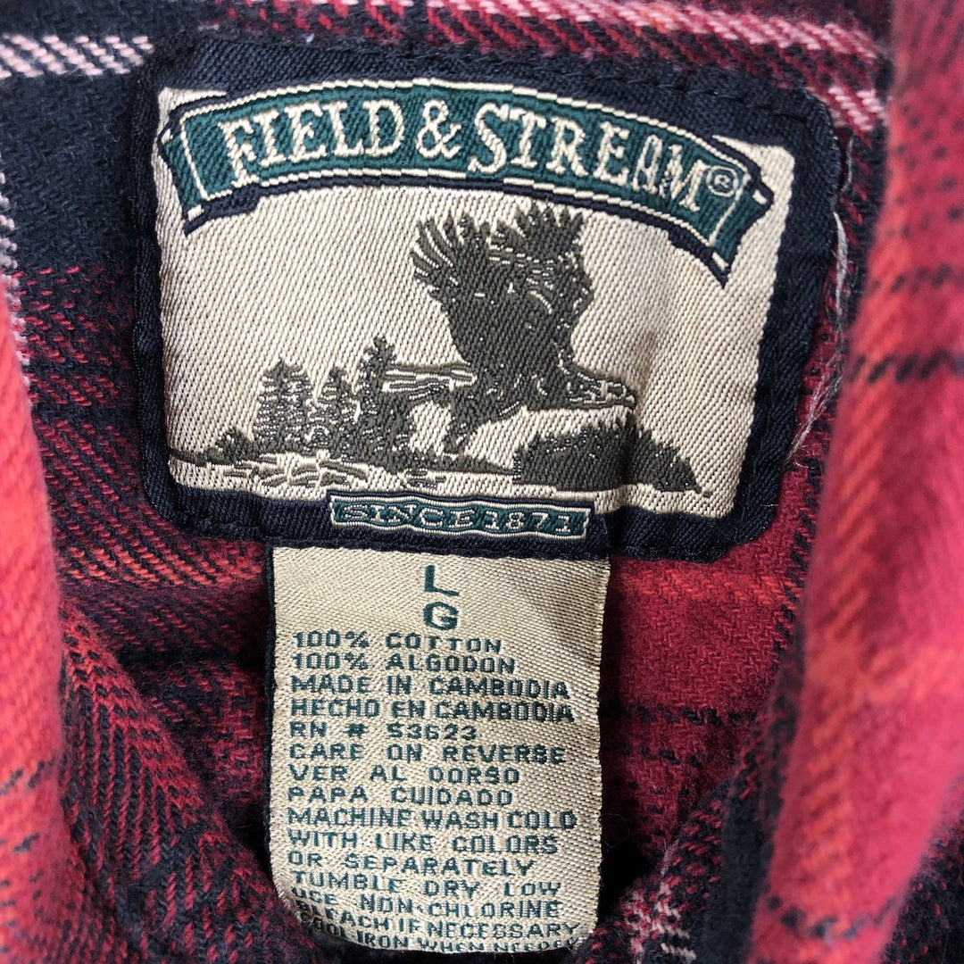 FIELD&STREAM Ombre Check Long-Sleeve Flannel Check Shirt, Men's Size L (approx.) cotton red type Vintage Second Hand
