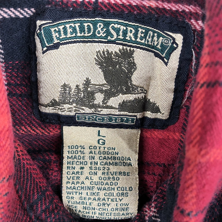 FIELD&STREAM Ombre Check Long-Sleeve Flannel Check Shirt, Men's Size L (approx.) cotton red type Vintage Second Hand