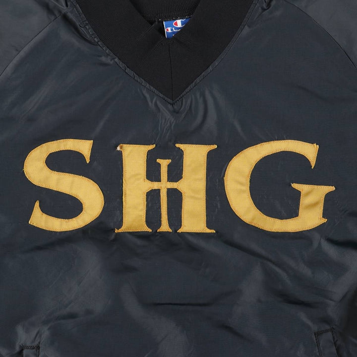 90'S Champion V-neck nylon pullover, made in USA, men's size XL equivalent, vintage. Nylon black type Vintage Second Hand