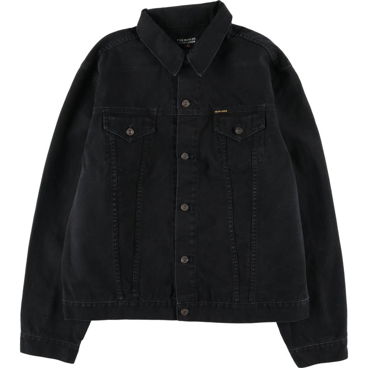 Ralph Lauren POLO JEANS COMPANY plain cotton jacket with logo patch, men's size XXL equivalent, lightweight, long sleeves. cotton black type Vintage Second Hand