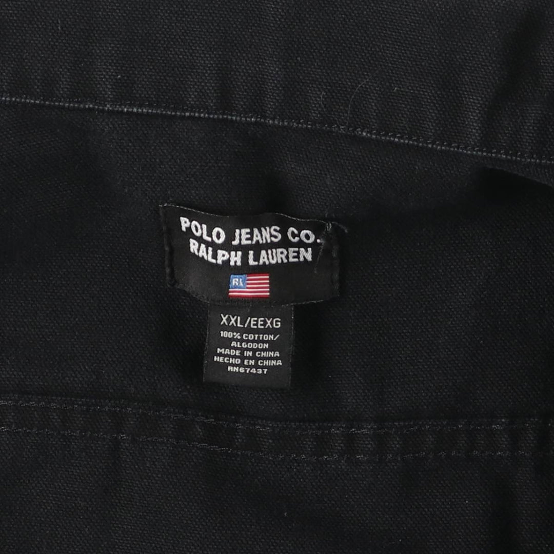 Ralph Lauren POLO JEANS COMPANY plain cotton jacket with logo patch, men's size XXL equivalent, lightweight, long sleeves. cotton black type Vintage Second Hand