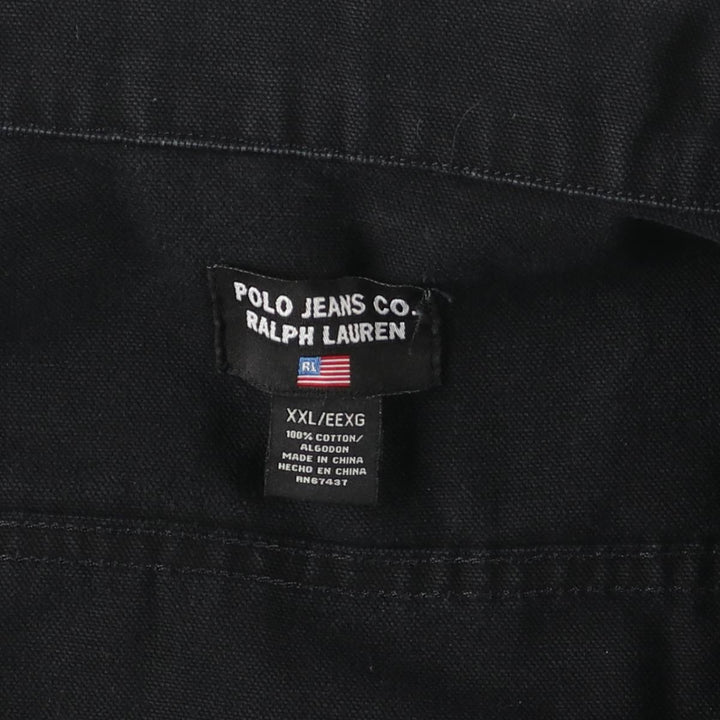 Ralph Lauren POLO JEANS COMPANY plain cotton jacket with logo patch, men's size XXL equivalent, lightweight, long sleeves. cotton black type Vintage Second Hand
