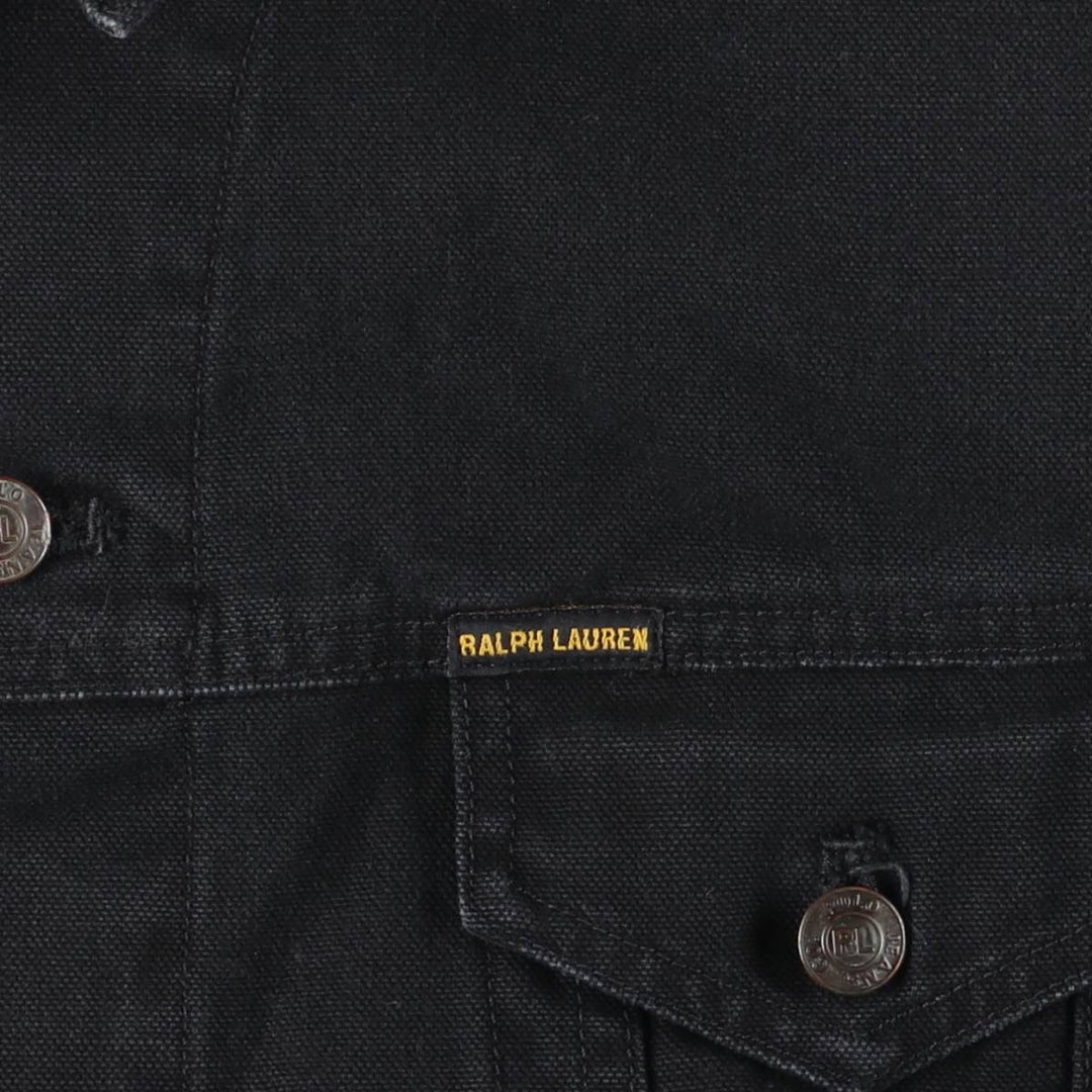 Ralph Lauren POLO JEANS COMPANY plain cotton jacket with logo patch, men's size XXL equivalent, lightweight, long sleeves. cotton black type Vintage Second Hand