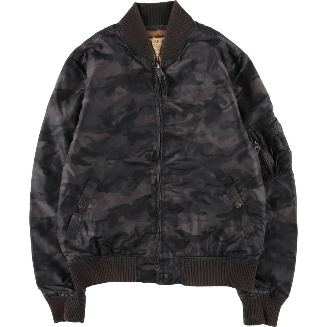 Civilian-made Alpha Industries MA-1 type camouflage pattern military flight jacket, men's size L equivalent. Nylon black type Vintage Second Hand