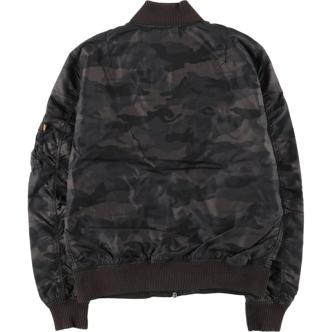 Civilian-made Alpha Industries MA-1 type camouflage pattern military flight jacket, men's size L equivalent. Nylon black type Vintage Second Hand