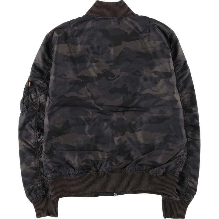 Civilian-made Alpha Industries MA-1 type camouflage pattern military flight jacket, men's size L equivalent. Nylon black type Vintage Second Hand