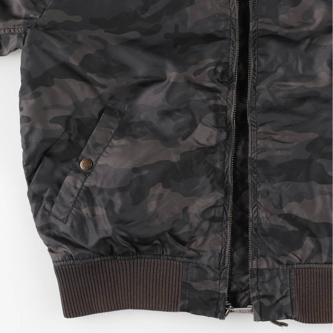 Civilian-made Alpha Industries MA-1 type camouflage pattern military flight jacket, men's size L equivalent. Nylon black type Vintage Second Hand