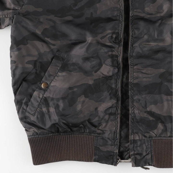 Civilian-made Alpha Industries MA-1 type camouflage pattern military flight jacket, men's size L equivalent. Nylon black type Vintage Second Hand