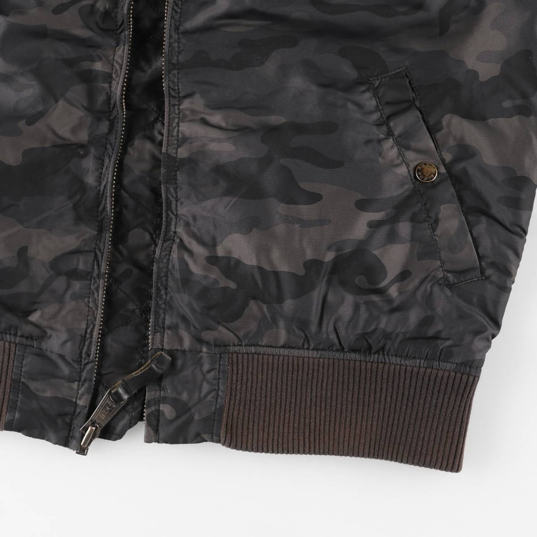 Civilian-made Alpha Industries MA-1 type camouflage pattern military flight jacket, men's size L equivalent. Nylon black type Vintage Second Hand
