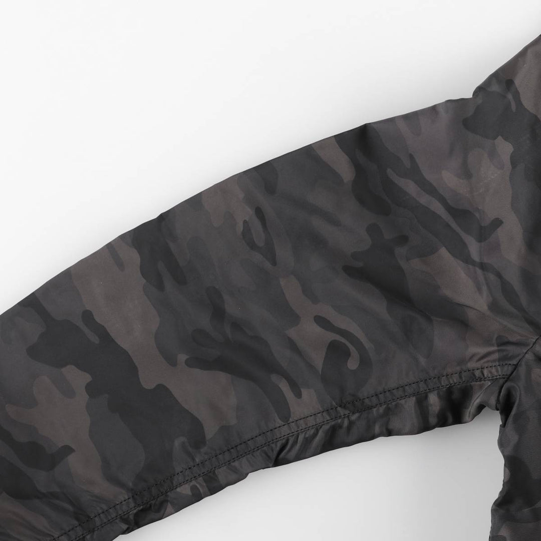 Civilian-made Alpha Industries MA-1 type camouflage pattern military flight jacket, men's size L equivalent. Nylon black type Vintage Second Hand
