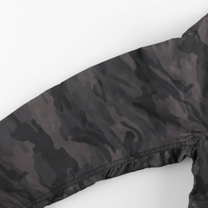 Civilian-made Alpha Industries MA-1 type camouflage pattern military flight jacket, men's size L equivalent. Nylon black type Vintage Second Hand