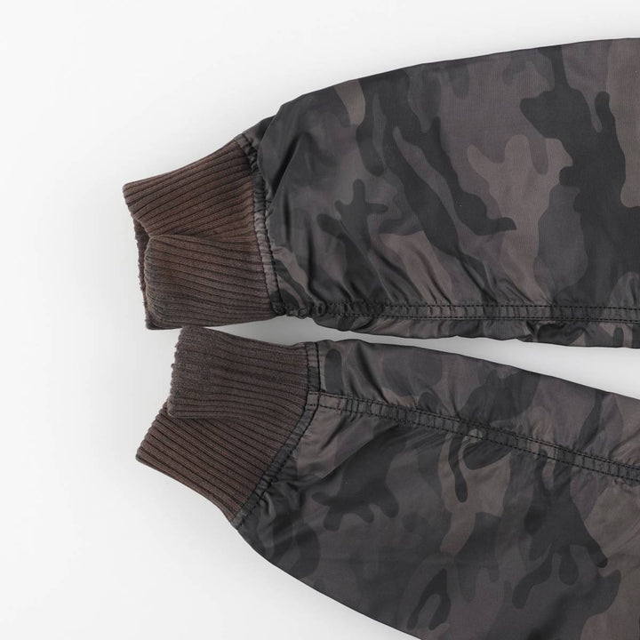 Civilian-made Alpha Industries MA-1 type camouflage pattern military flight jacket, men's size L equivalent. Nylon black type Vintage Second Hand
