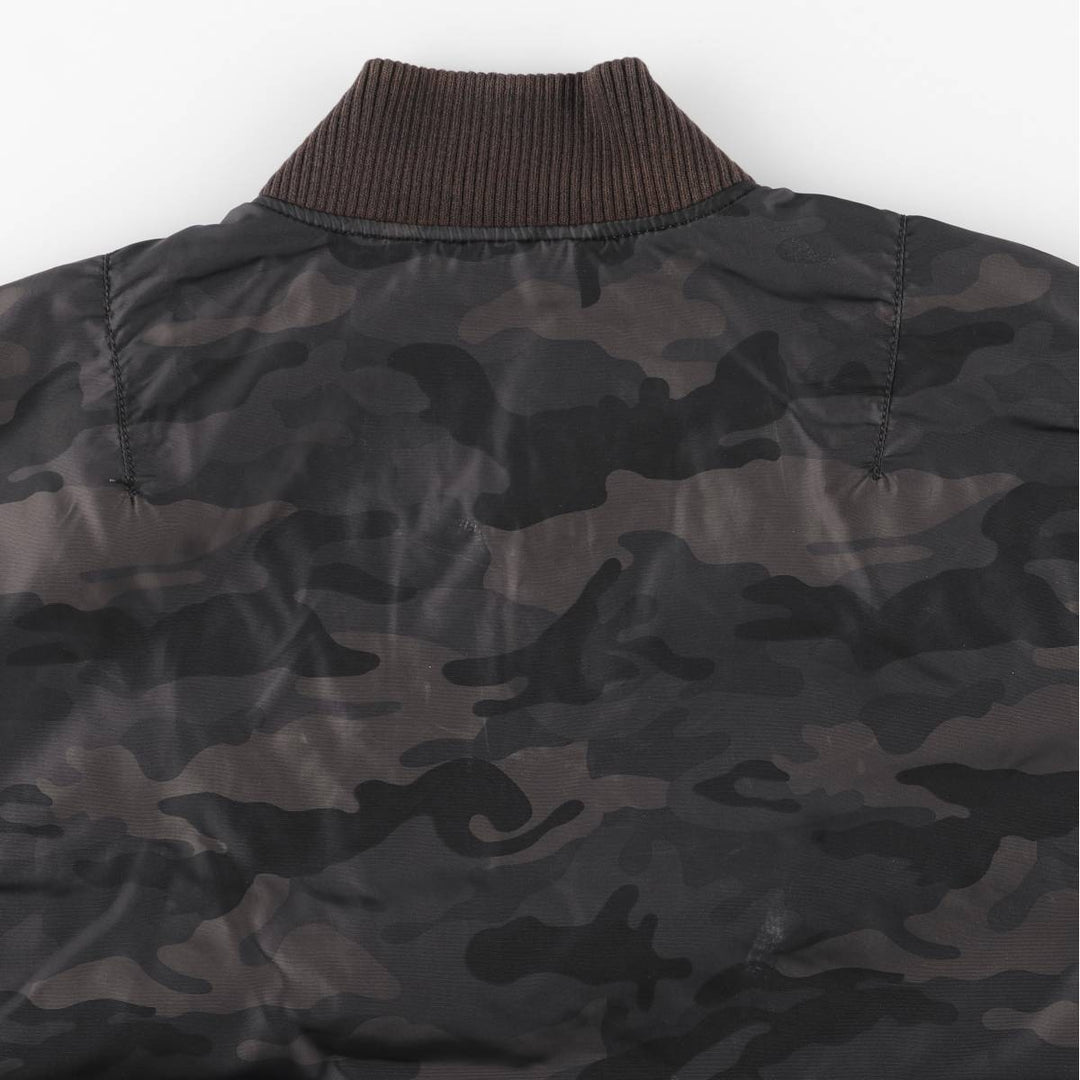 Civilian-made Alpha Industries MA-1 type camouflage pattern military flight jacket, men's size L equivalent. Nylon black type Vintage Second Hand
