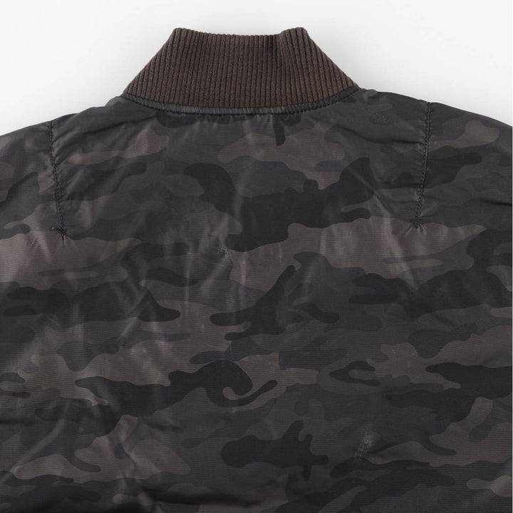 Civilian-made Alpha Industries MA-1 type camouflage pattern military flight jacket, men's size L equivalent. Nylon black type Vintage Second Hand