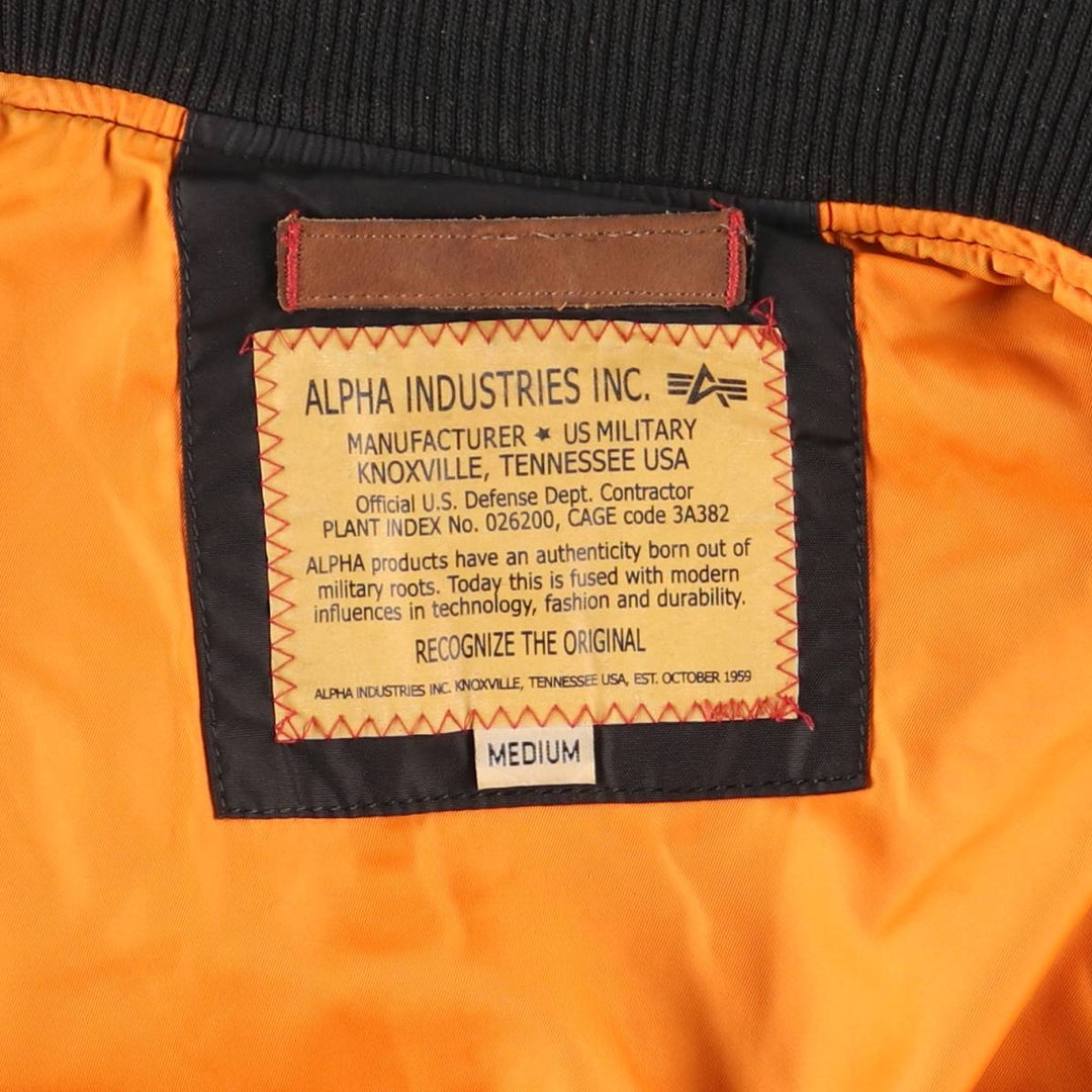 Alpha Industries MA-1 Type Military Flight Jacket, Men's Size M (Equivalent), Civilian Item Nylon black type Vintage Second Hand