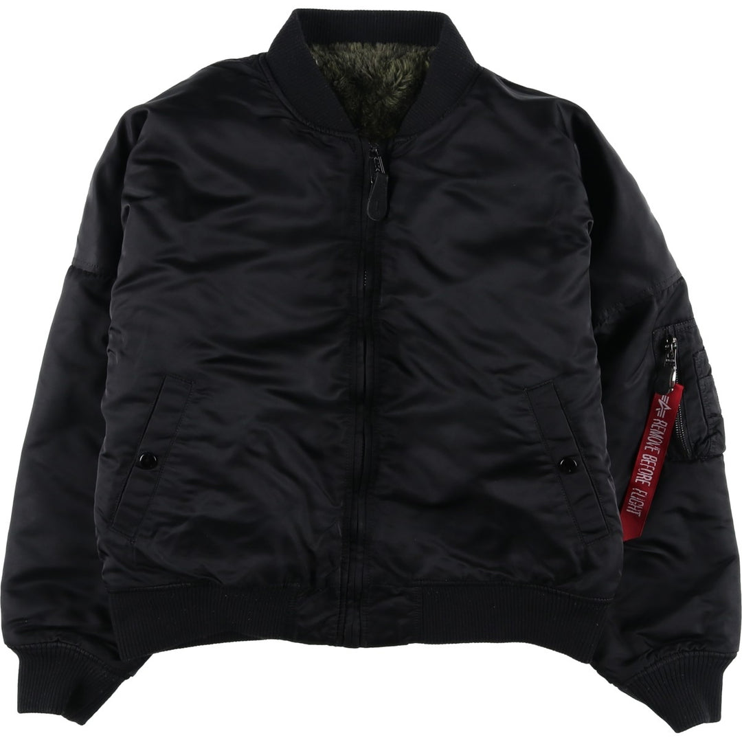 Civilian-made Alpha Industries MA-1 type camouflage pattern reversible military flight jacket with boa lining, men's size M equivalent. Nylon black type Vintage Second Hand