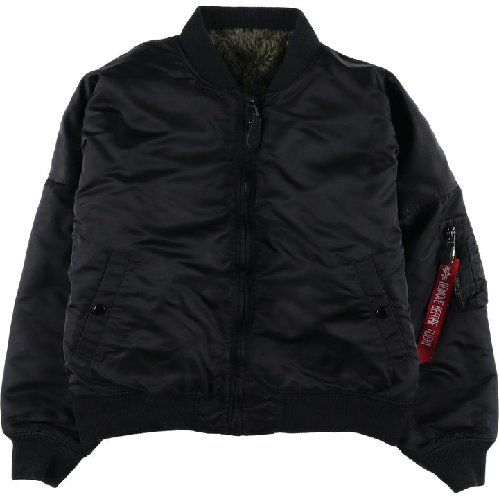 Civilian-made Alpha Industries MA-1 type camouflage pattern reversible military flight jacket with boa lining, men's size M equivalent. Nylon black type Vintage Second Hand