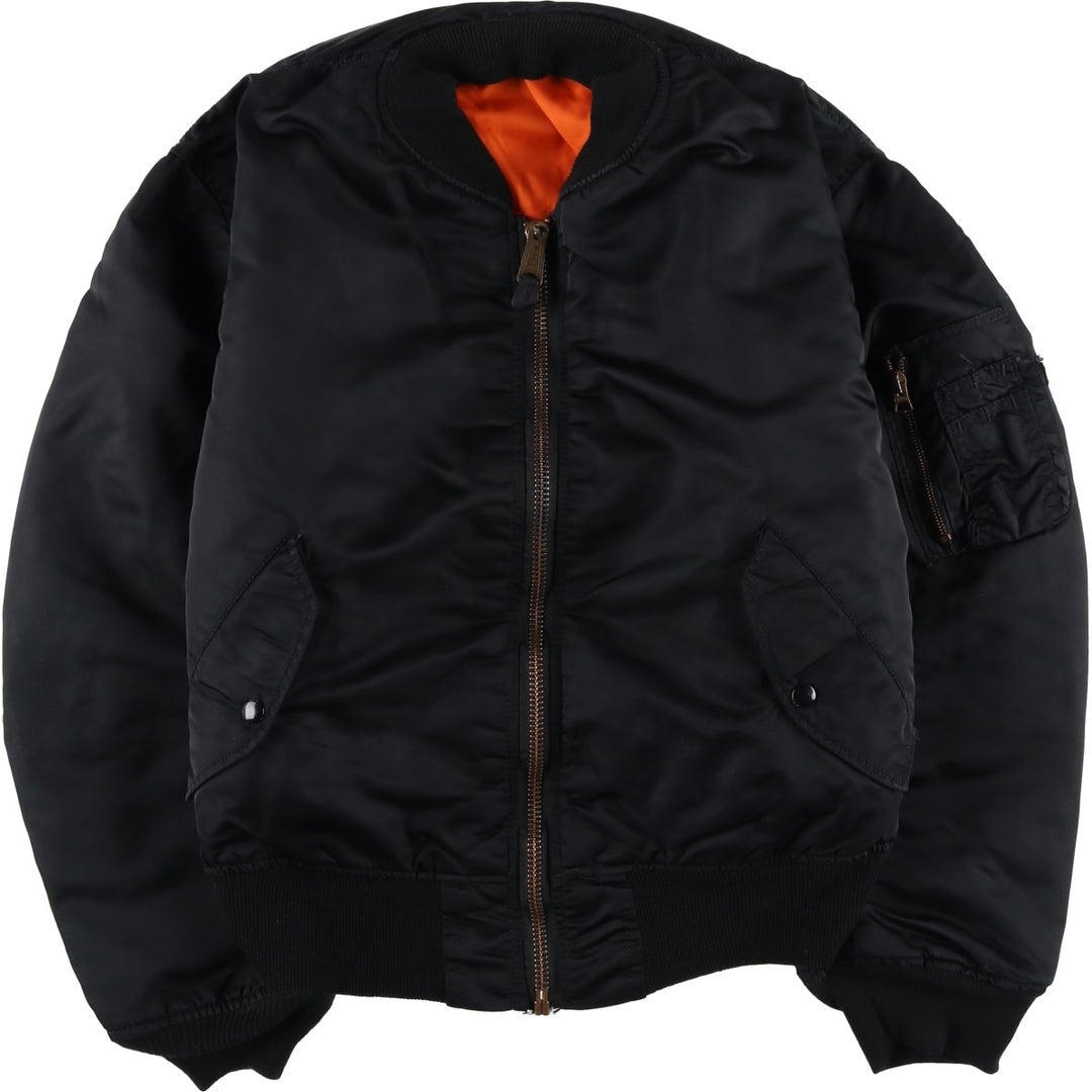 90'S civilian Alpha MA-1 style padded military flight jacket, made in the USA, men's size L, vintage Nylon black type Vintage Second Hand
