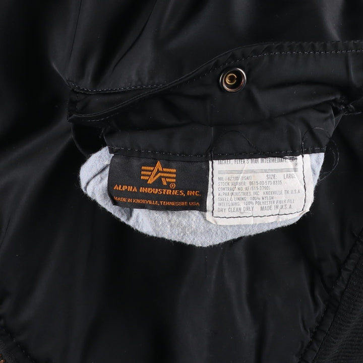 90'S civilian Alpha MA-1 style padded military flight jacket, made in the USA, men's size L, vintage Nylon black type Vintage Second Hand