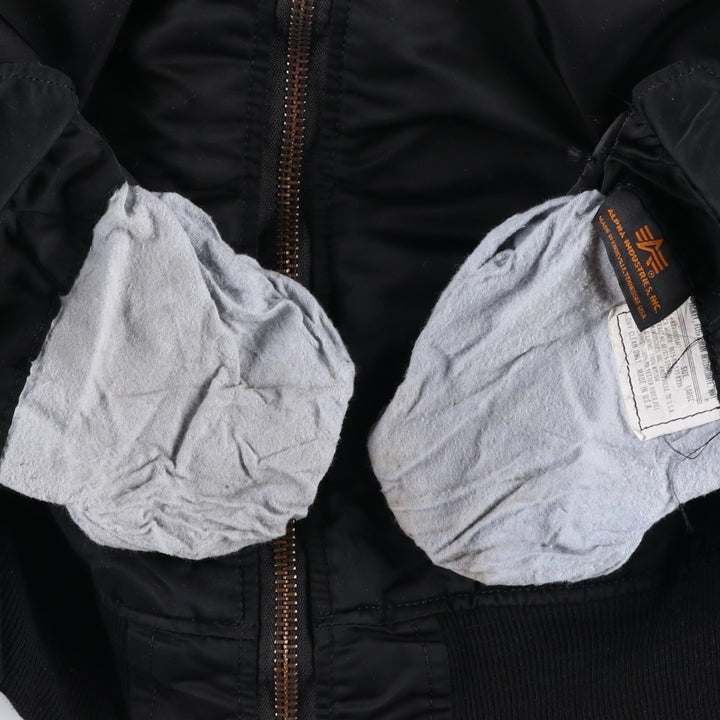 90'S civilian Alpha MA-1 style padded military flight jacket, made in the USA, men's size L, vintage Nylon black type Vintage Second Hand